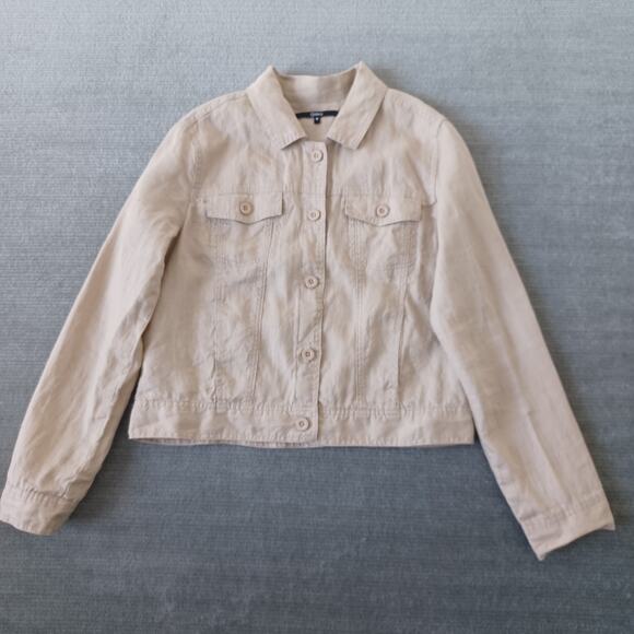 Quince Linen Jacket Women M Beige Casual Coastal Lagenlook Classic Capsule - Picture 1 of 8